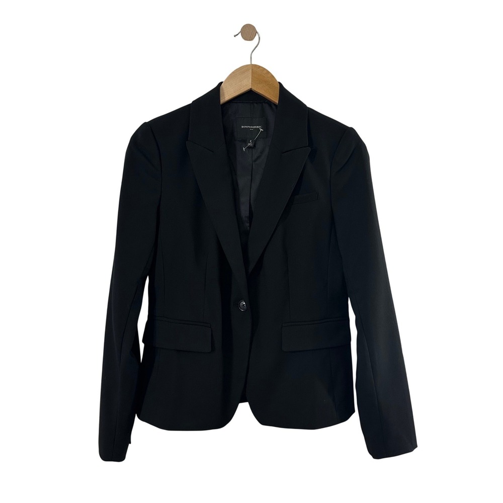 Banana Republic Womens Black Single Button Tailored Blazer Jacket Size 2